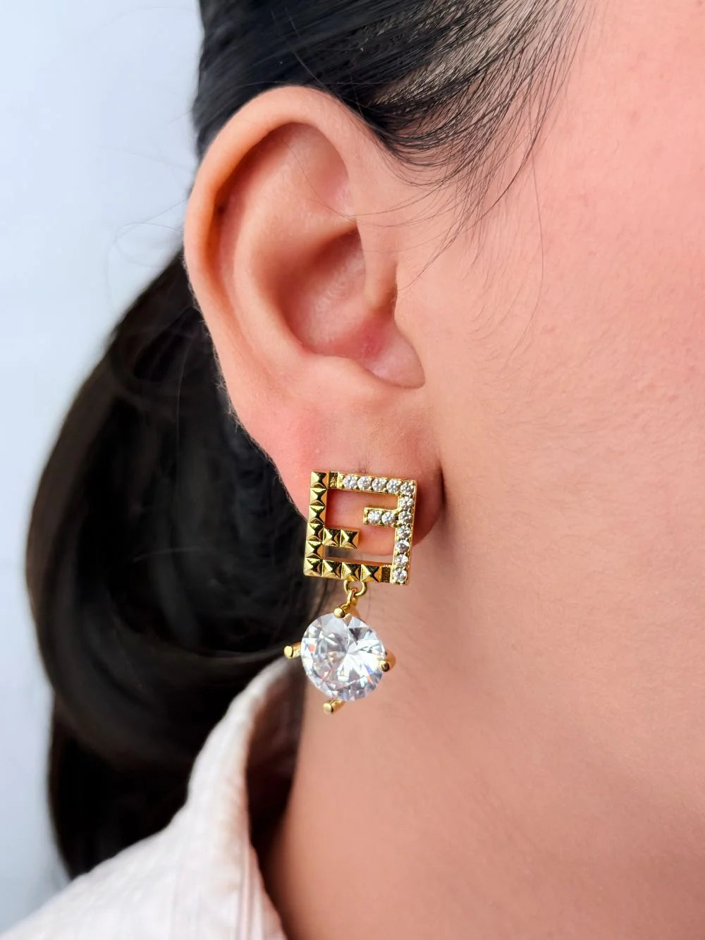 Double F small earrings with cz
