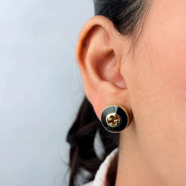 Double G black enamel studs gold
