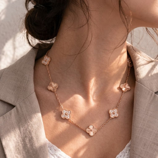 Rose gold clover and cz sleek chain