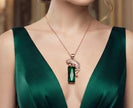 Rose gold plated leopard on green stone pendant necklace with cz