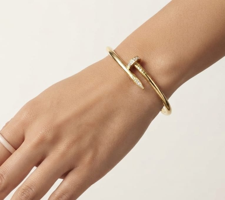 Gold plated nail bracelet with cz