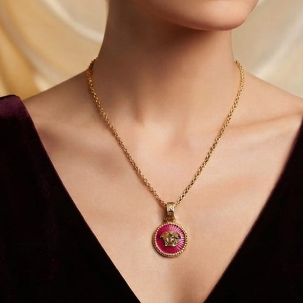 Medusa red pendant with gold chain