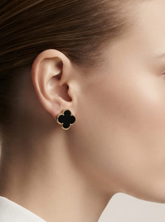 Golden and black clover studs