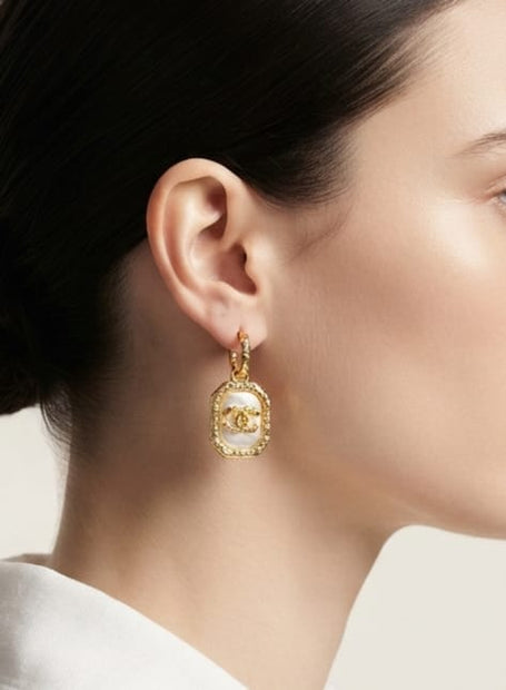 Double C white mop gold embossed danglers