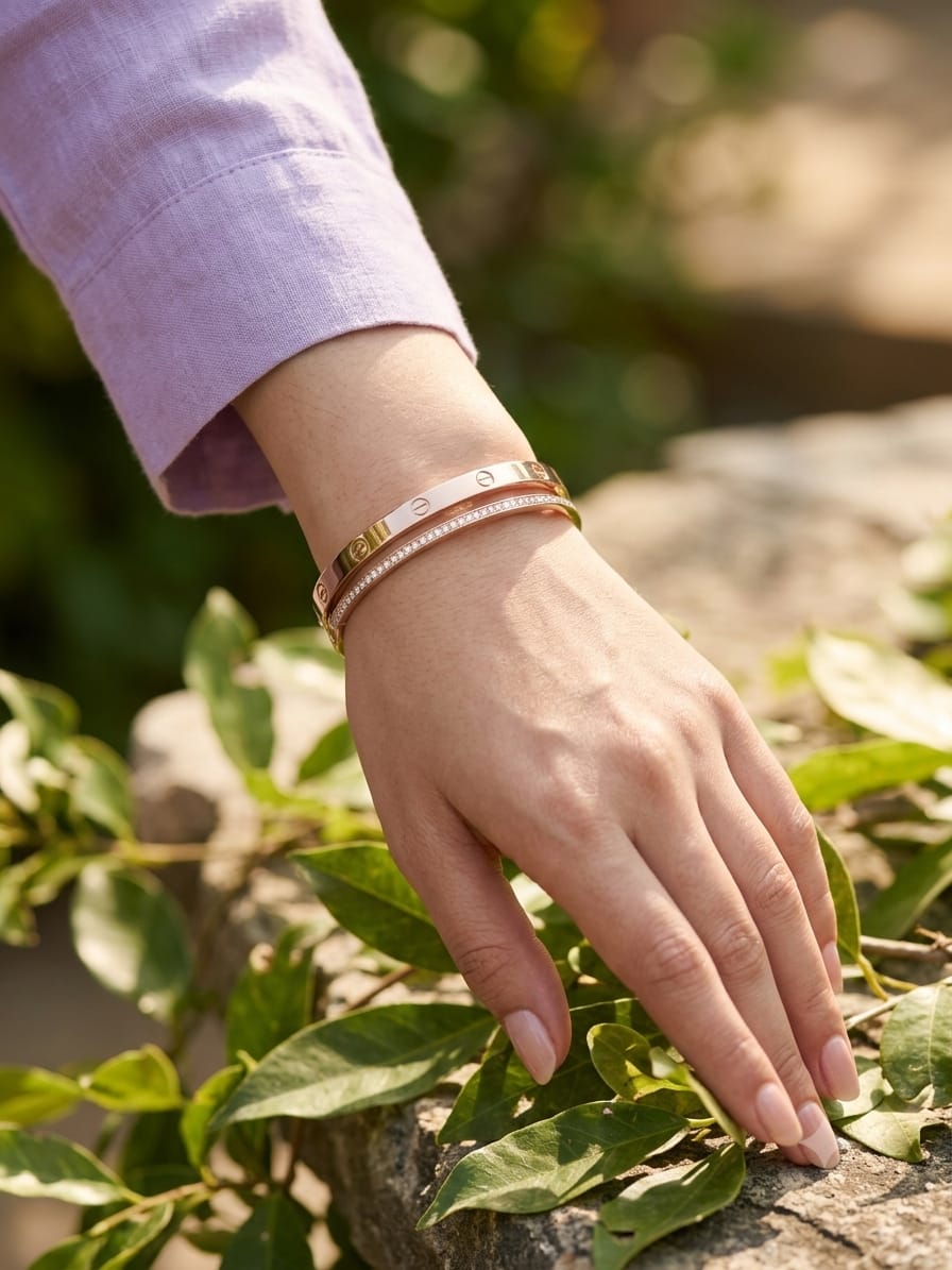 Rose gold plated bracelet with dual Line Screw and CZ