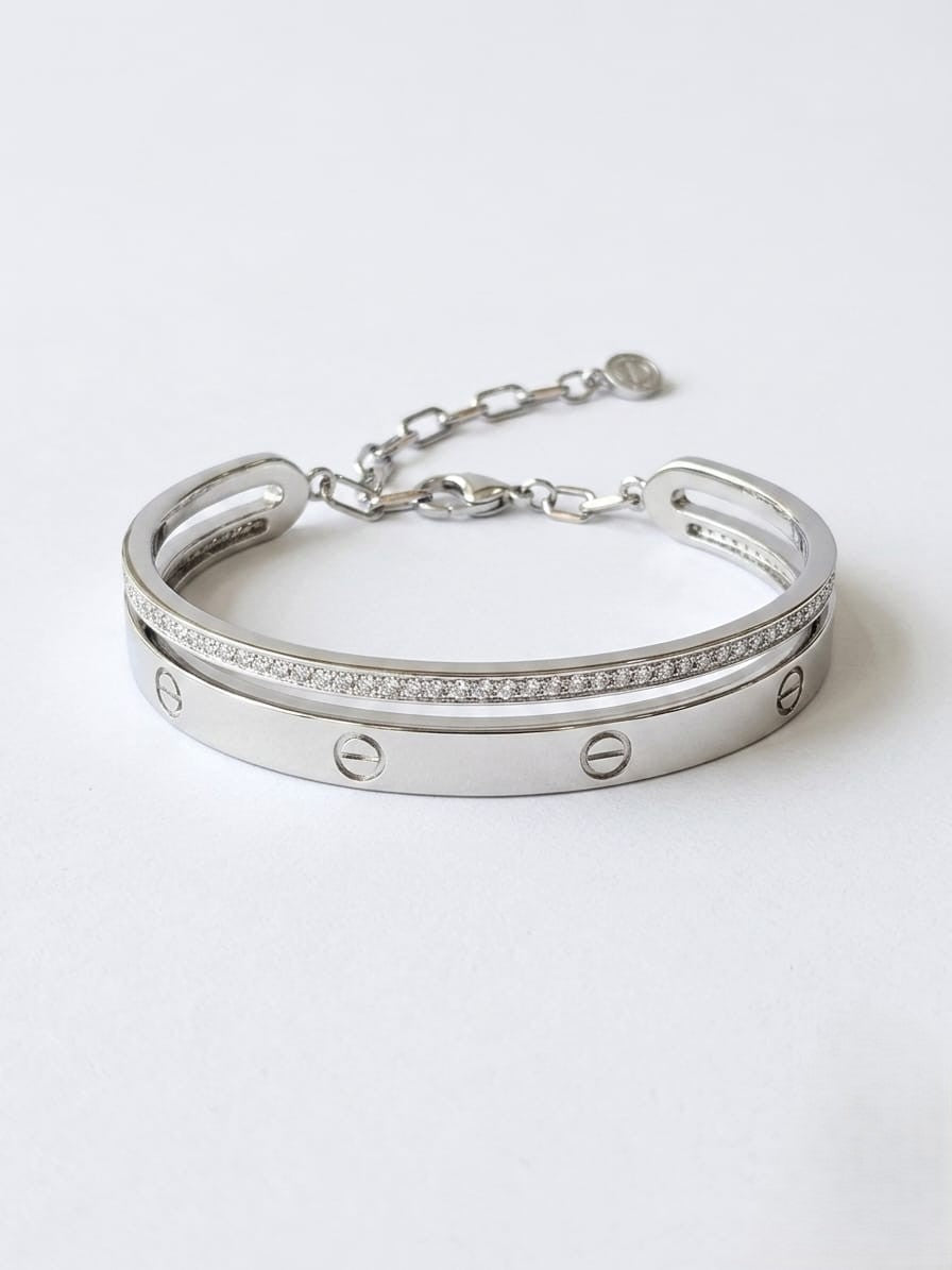 platinum plated bracelet with dual Line Screw and CZ