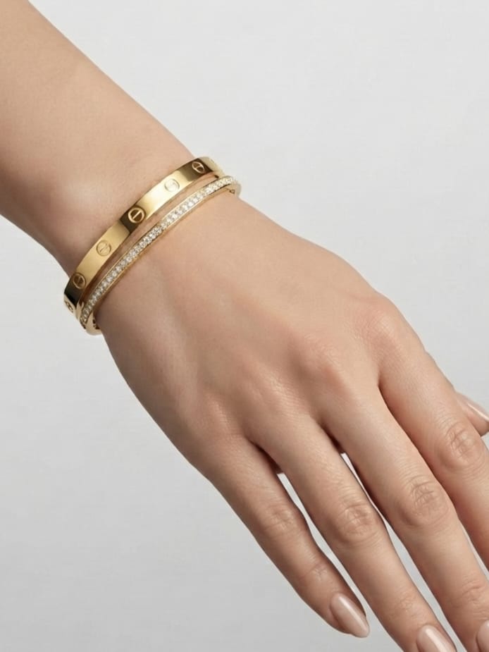 Gold plated bracelet with dual Line Screw and CZ