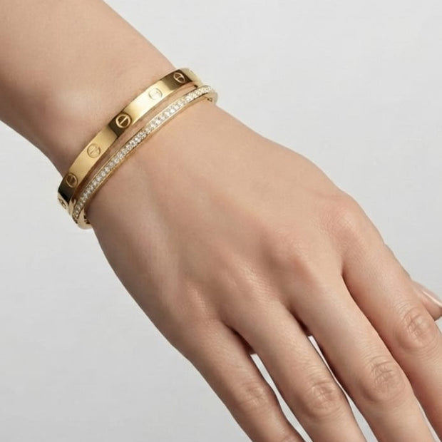 Gold plated bracelet with dual Line Screw and CZ