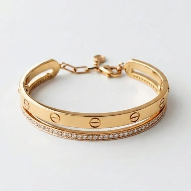 Gold plated bracelet with dual Line Screw and CZ