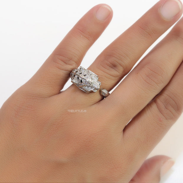 Silver plated designer cz panther open ring