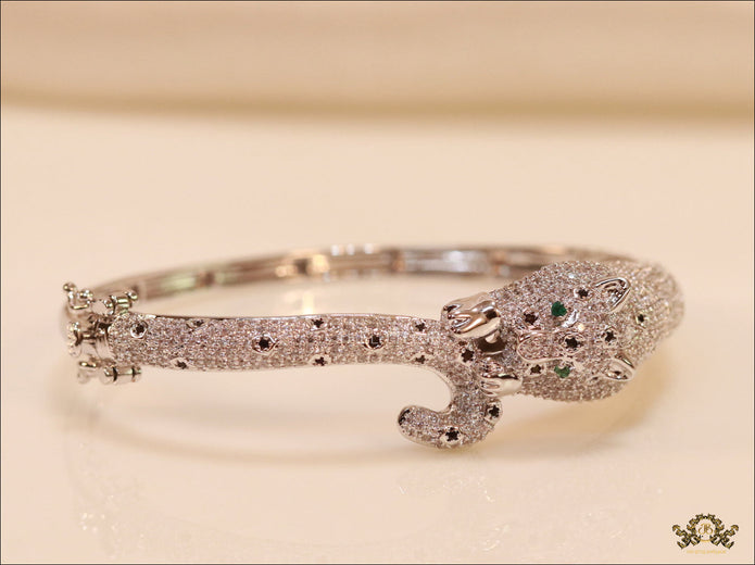 Platinum plated full diamond panther openable bracelet
