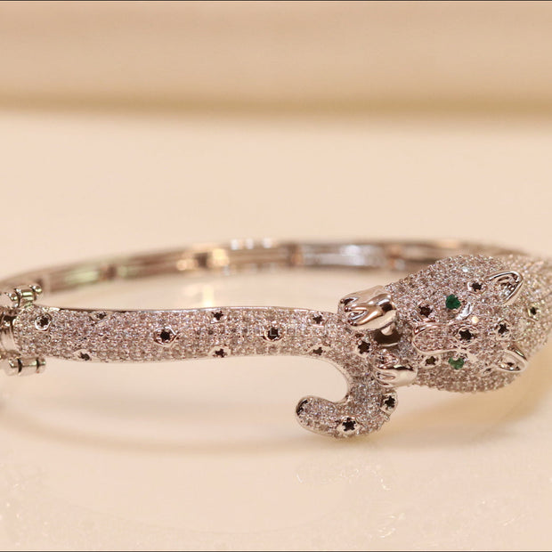 Platinum plated full diamond panther openable bracelet
