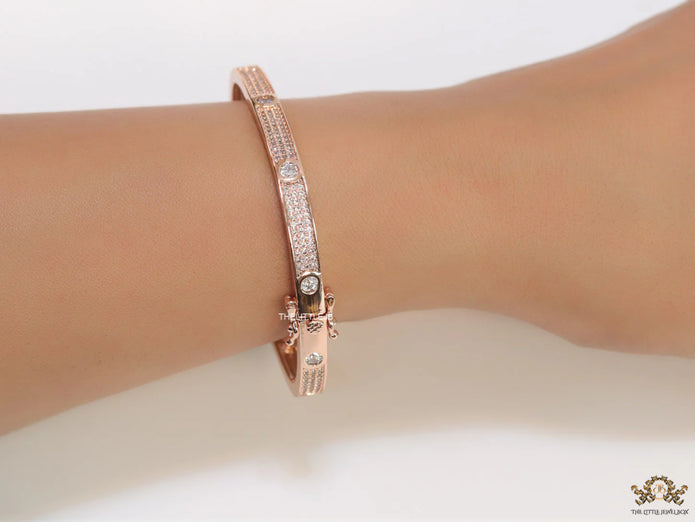 Rose Gold plated openable bracelet studded with cz