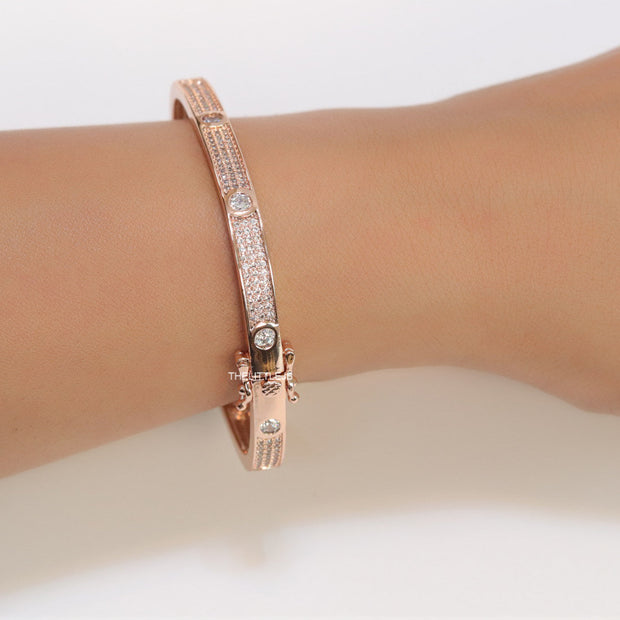 Rose Gold plated openable bracelet studded with cz
