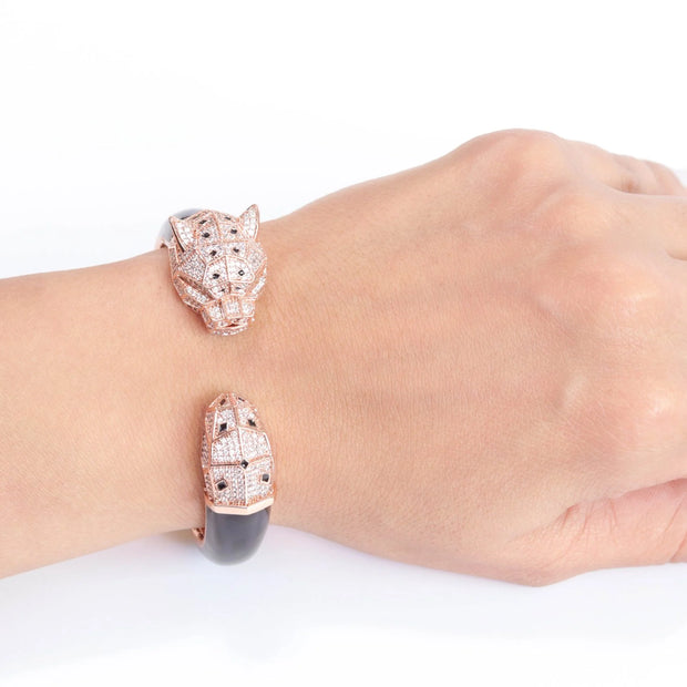 Panther face rose gold and black bracelet