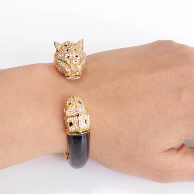 Panther face gold and black bracelet
