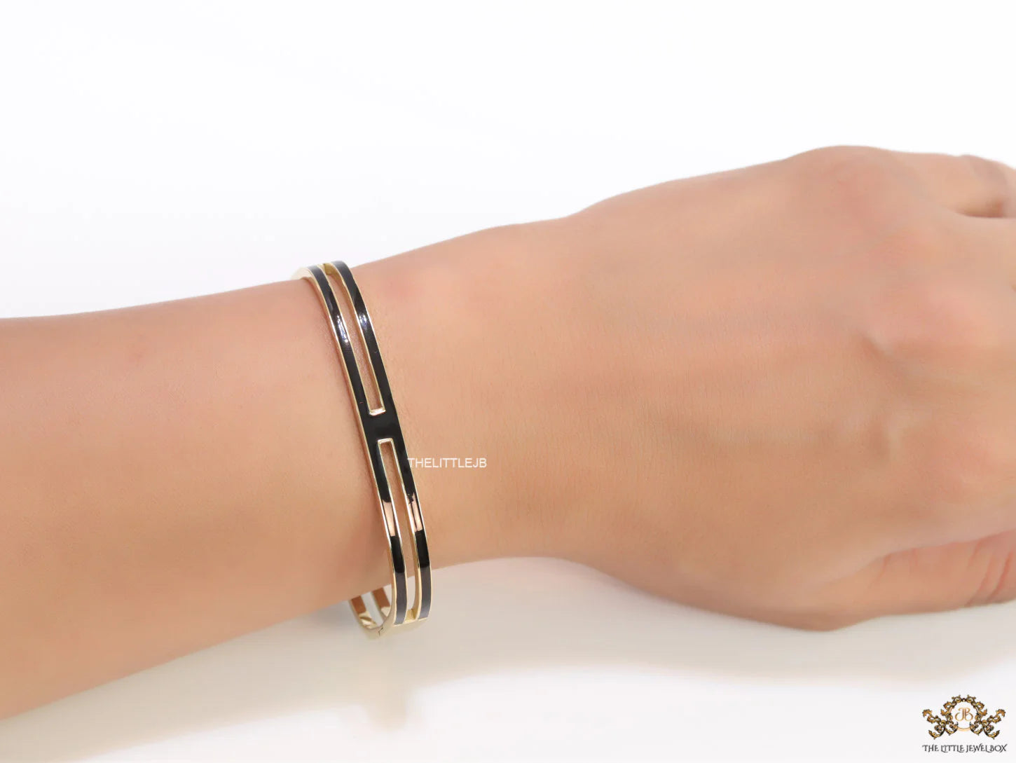 Gold plated two layer solid black bracelet