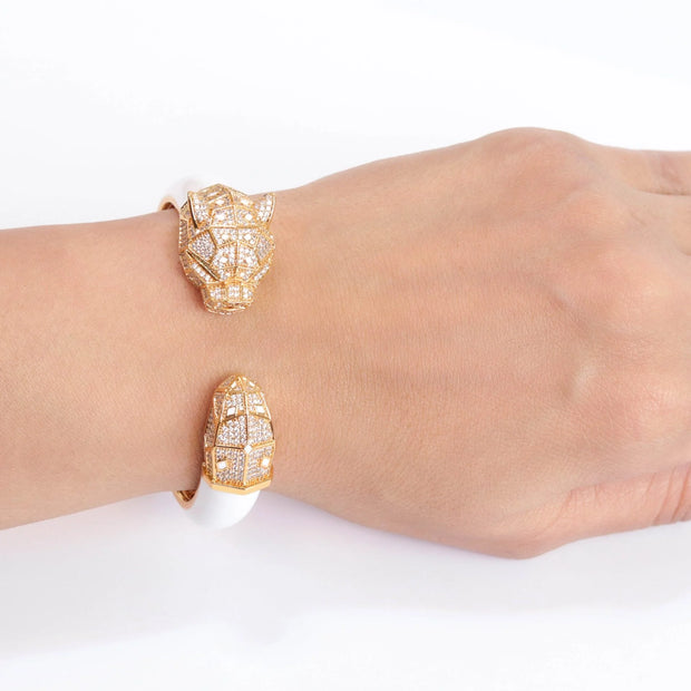 Panther face rose gold and white bracelet