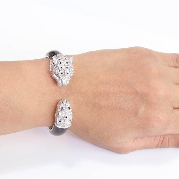 Panther face platinum and black bracelet