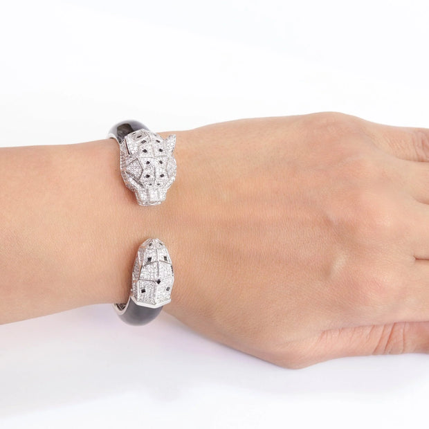 Panther face platinum and black bracelet