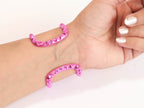 Pink chrome engraved broad bracelet cz