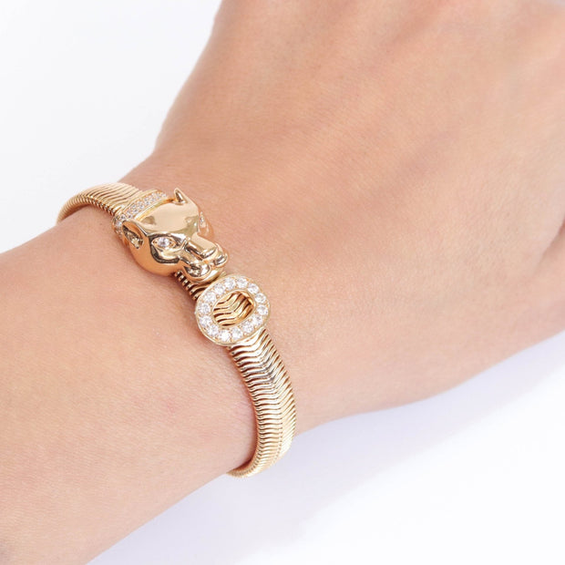 Panther face and cz ring gold bracelet