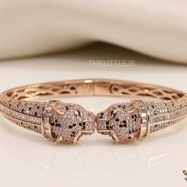 Rose gold cz twin panther bracelet