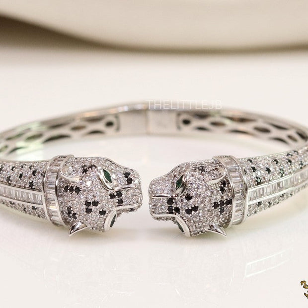 Platinum cz twin panther bracelet