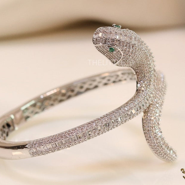 Openable cz platinum serpent bracelet