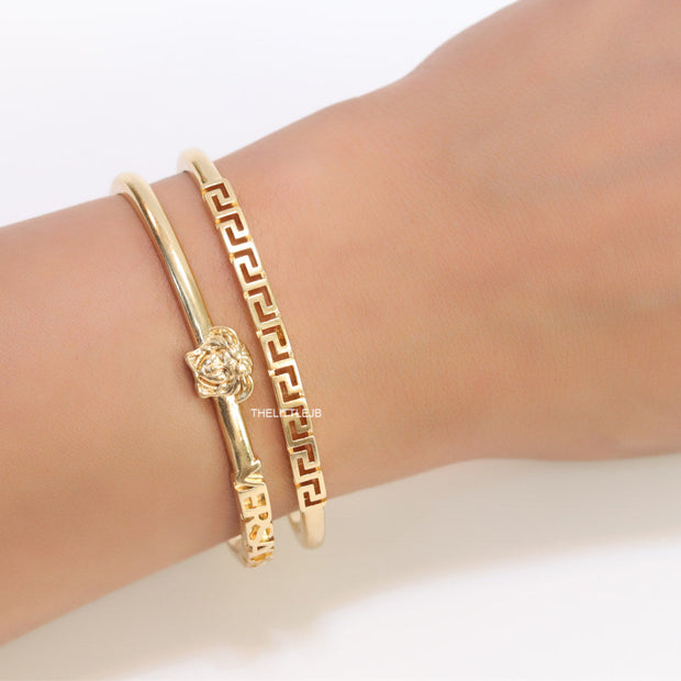Gold plated two layered medusa and alphabets bracelet