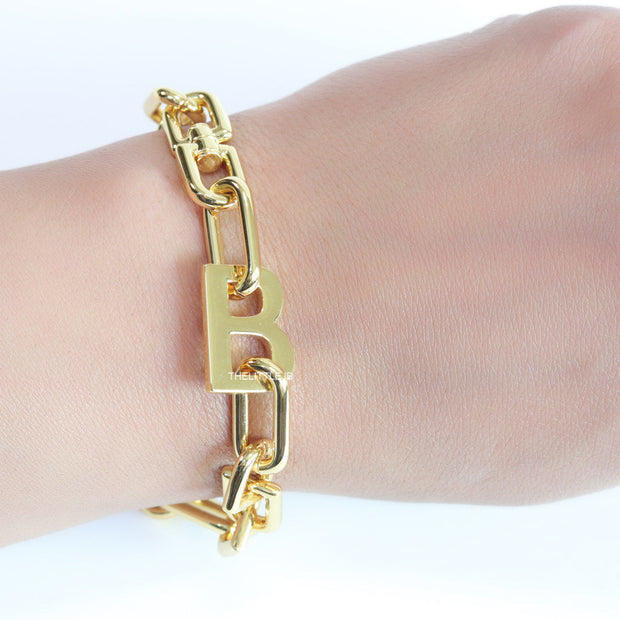 Link Chain bracelet with letter B in gold plating