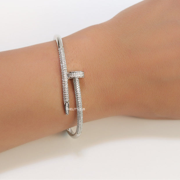 Platinum plated cz nail bracelet
