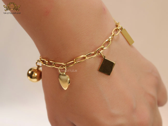 Gold Plated Link Chain Charm Bracelet with Alphabet — Tiff & Co Style