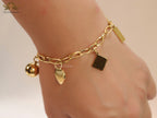 Gold Plated Link Chain Charm Bracelet with Alphabet — Tiff & Co Style