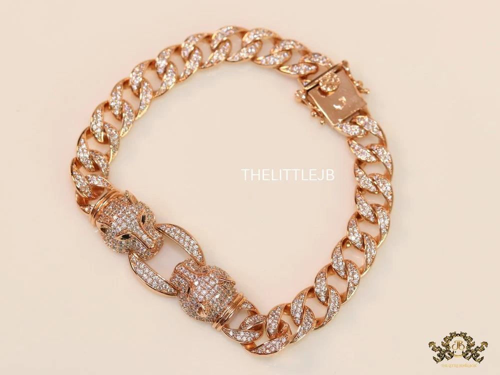Men's Rose Gold plated cuban chain bracelet with cz panther motif