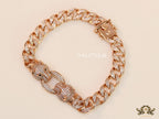 Mens Rose Gold plated cuban chain bracelet with cz panther motif