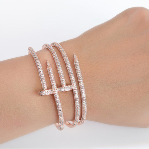 Rose gold plated twin nail bracelet with cz