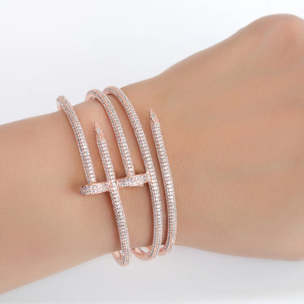 Rose gold plated twin nail bracelet with cz