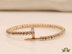 Rose gold plated cz and metallic bead nail bracelet-openable