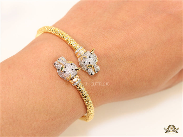 Gold plated cz panther open bracelet