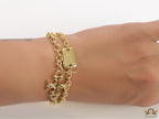Gold plated two layered link chain bracelet with T motif