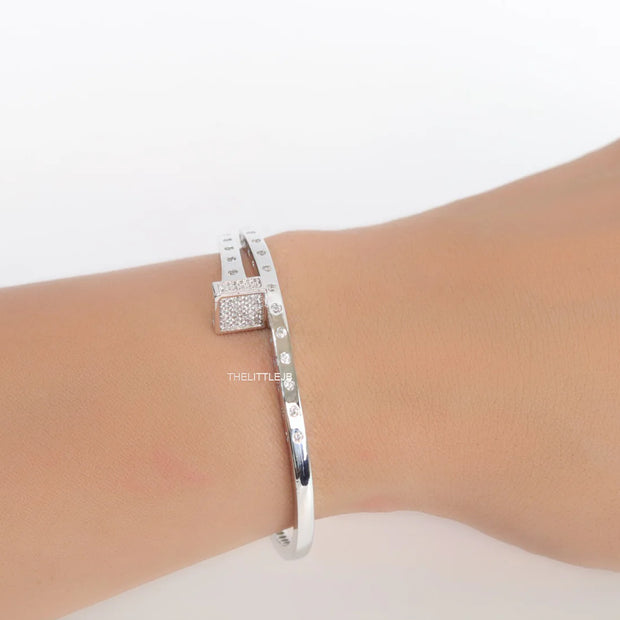 Platinum plated cz bracelet with cz head
