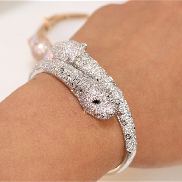 Platinum plated cz twin panther bracelet