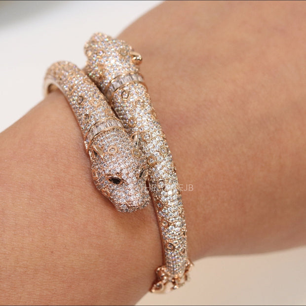 Rose gold plated cz twin panther bracelet