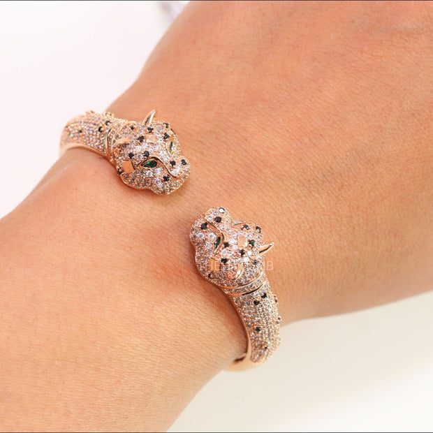 Open rose gold cz twin panther bracelet