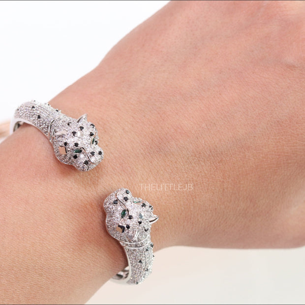 Open platinum cz twin panther bracelet