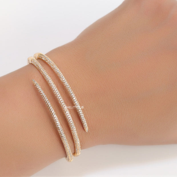 Triple line cz nail bracelet in gold plating