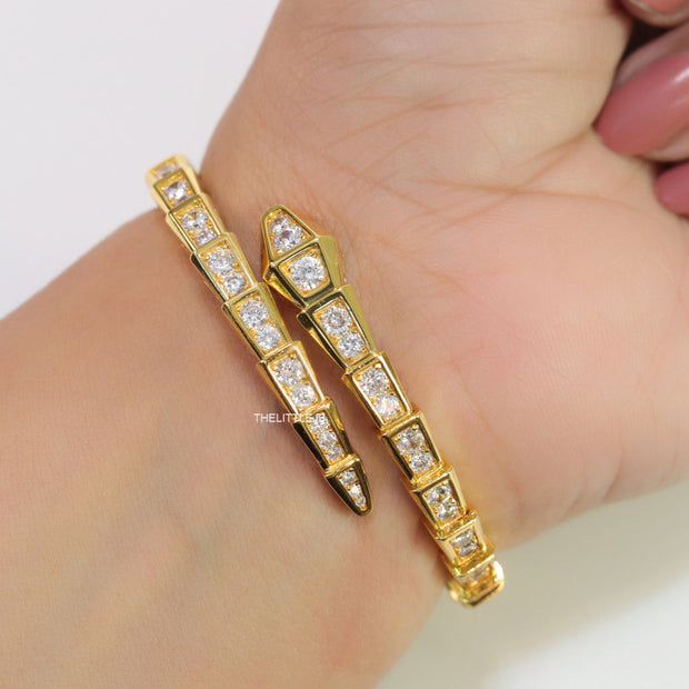 Gold plated open cz serpent bracelet