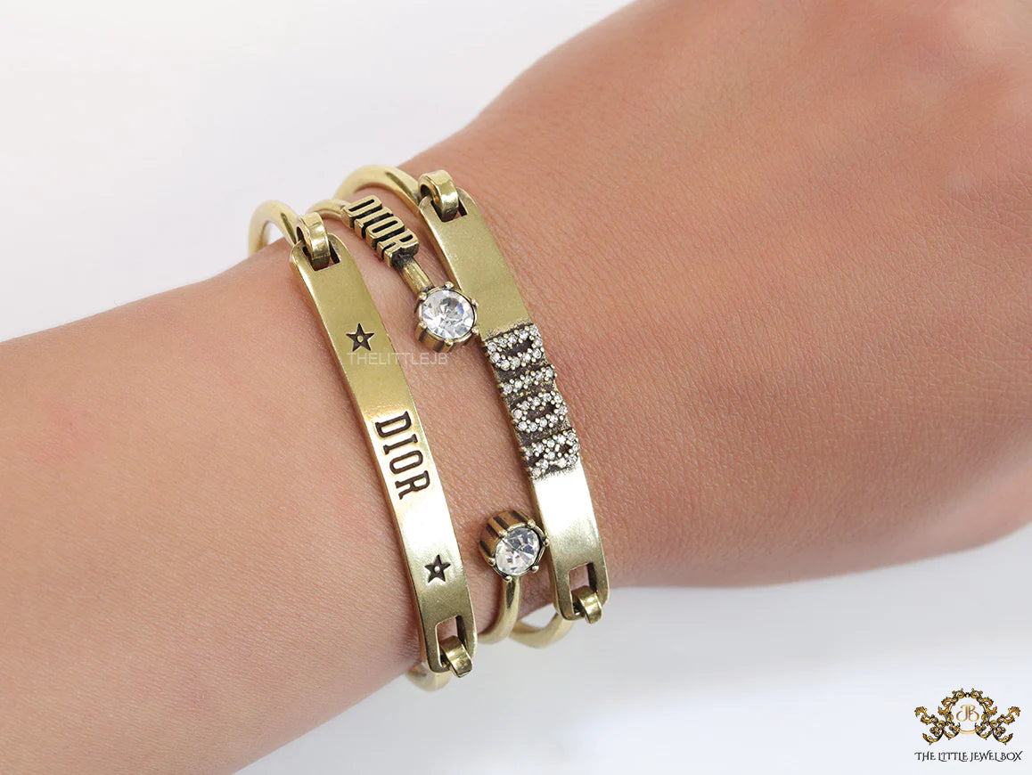 Alphabet CD antique golden triple bracelet with cz