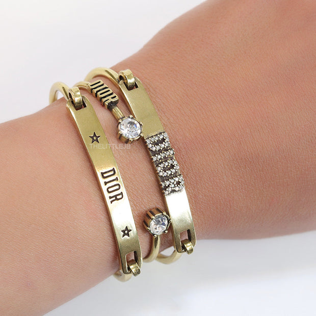 Alphabet CD antique golden triple bracelet with cz